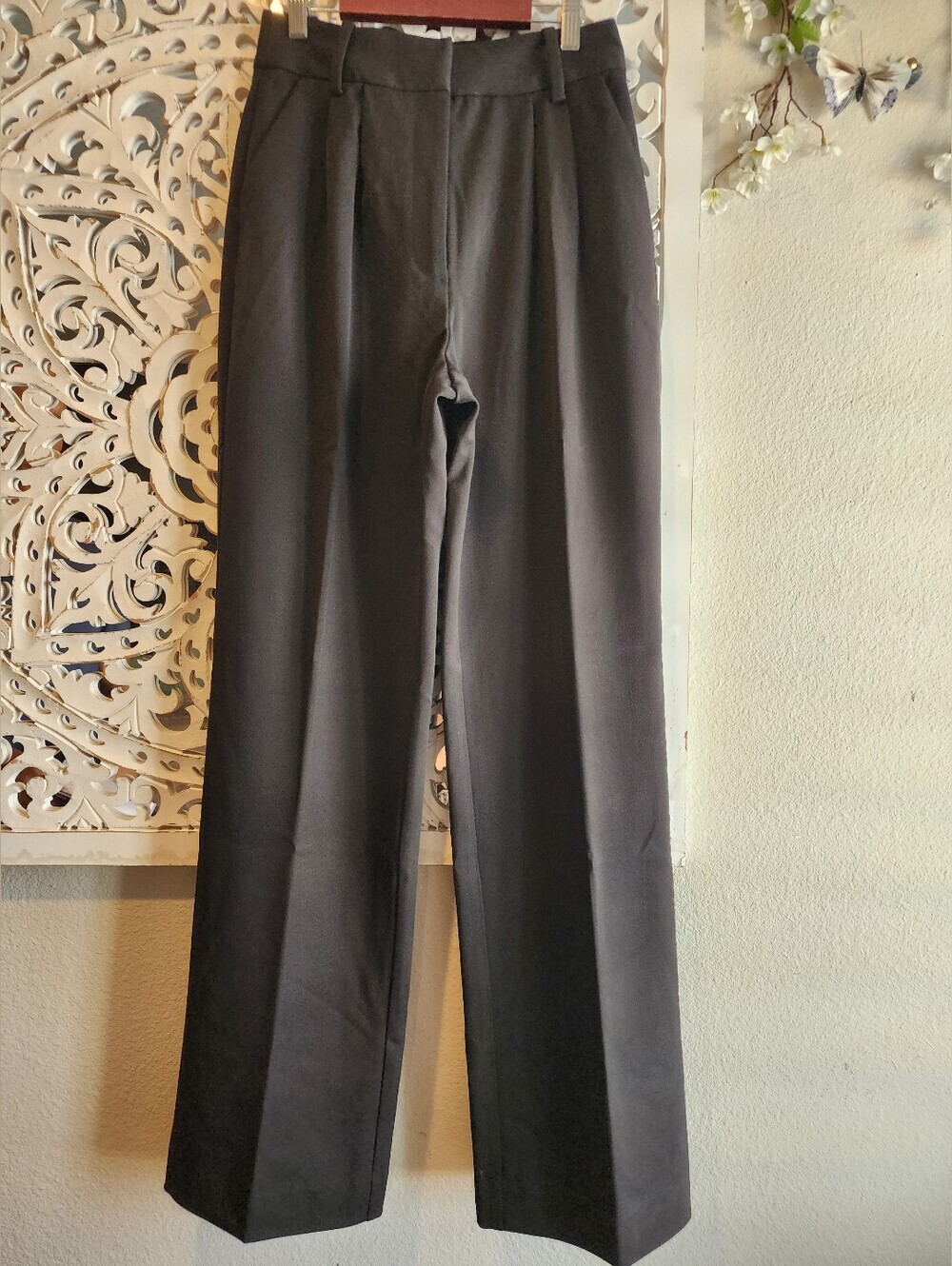 FAVORITE DAUGTHER  BLACK TROUSERS NWT FRONT PLEARS STRAIGHT LEG WOMENS SIZE 4 - Picture 12 of 16